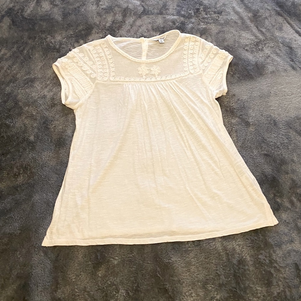LuckyBrand off-white blouse with crochet details